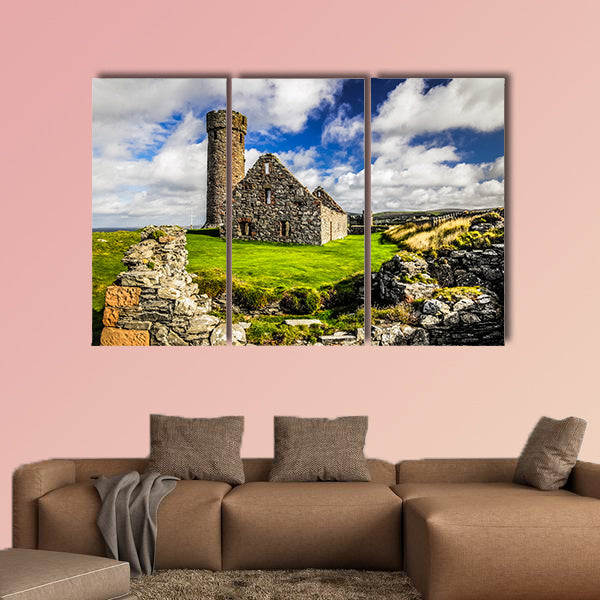 Peel Castle's tower next to Saint Patrick's Church constructed wall art