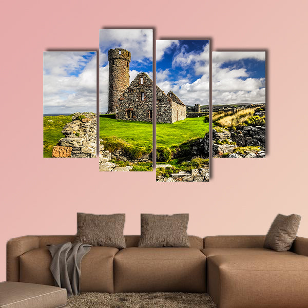Peel Castle's tower next to Saint Patrick's Church constructed wall art