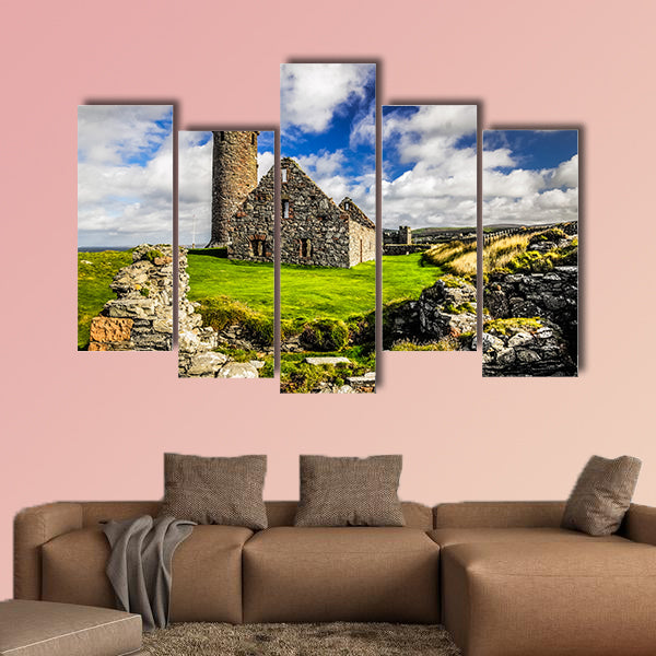 Peel Castle's tower next to Saint Patrick's Church constructed wall art