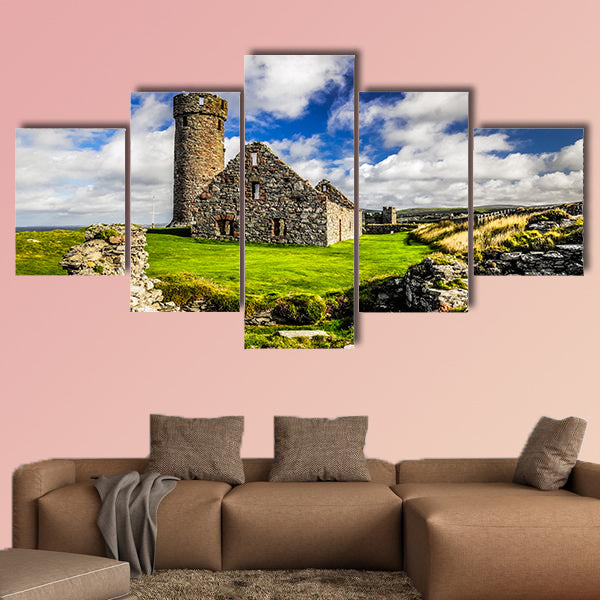 Peel Castle's tower next to Saint Patrick's Church constructed wall art