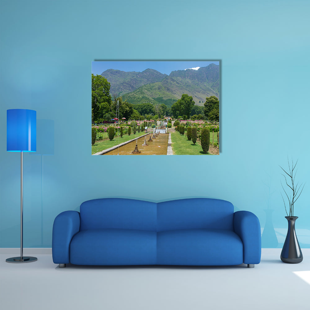 beautiful view of Mughal garden in Srinagar, India multi panel canvas wall art