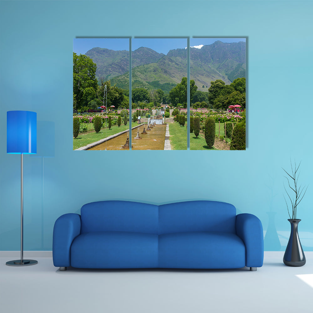 beautiful view of Mughal garden in Srinagar, India multi panel canvas wall art