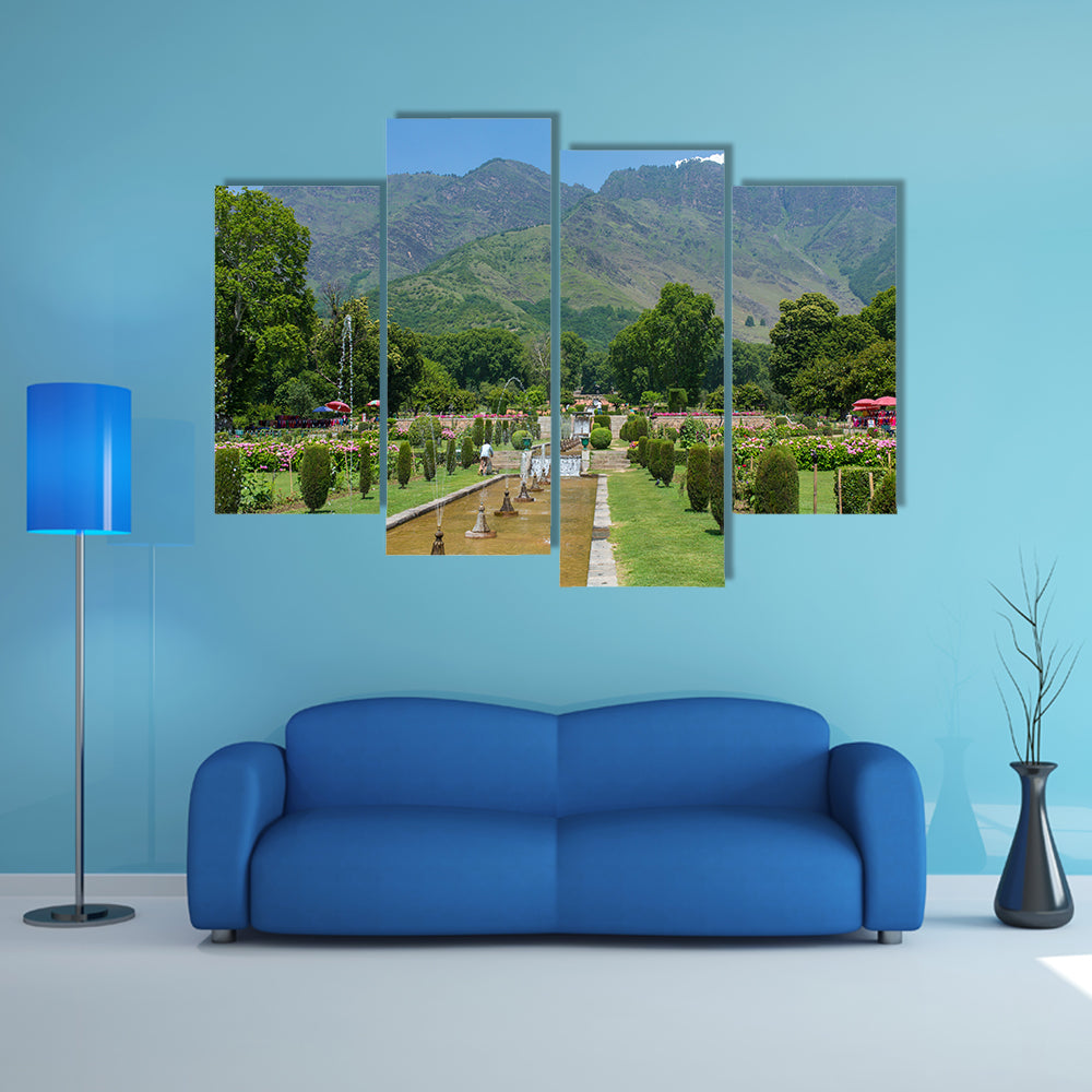 beautiful view of Mughal garden in Srinagar, India multi panel canvas wall art
