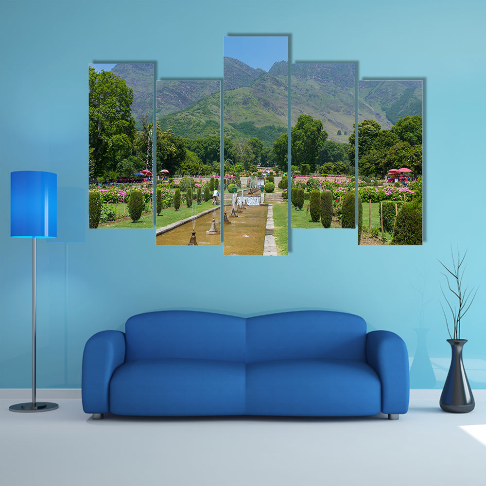 beautiful view of Mughal garden in Srinagar, India multi panel canvas wall art