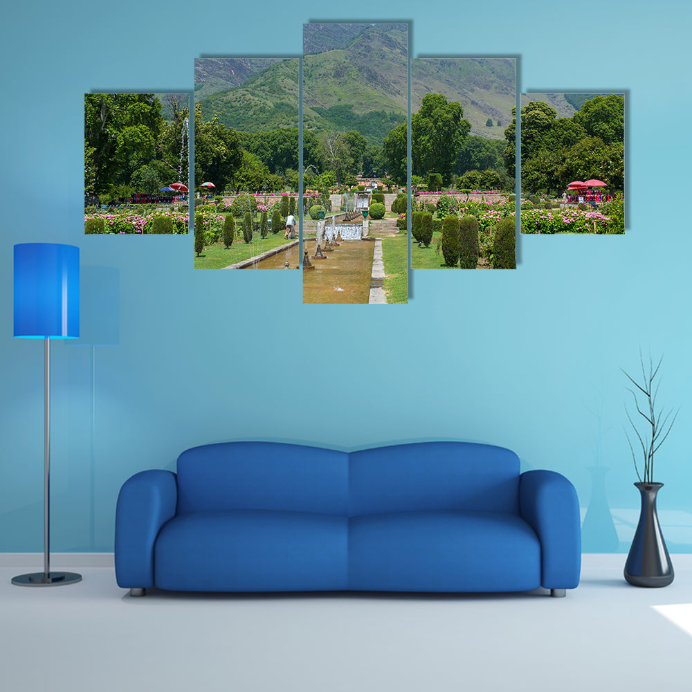 beautiful view of Mughal garden in Srinagar, India multi panel canvas wall art