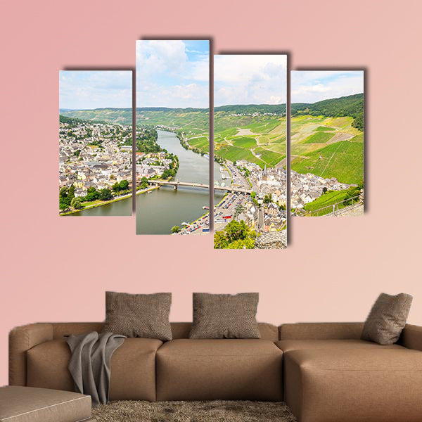 View from Landshut Castle to the old town Bernkastel-Kues multi panel canvas wall art