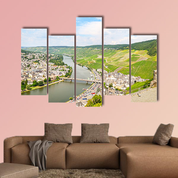 View from Landshut Castle to the old town Bernkastel-Kues multi panel canvas wall art