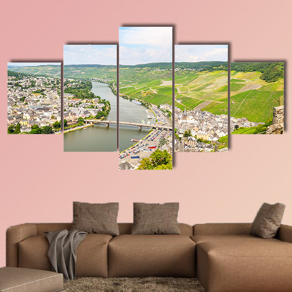 View from Landshut Castle to the old town Bernkastel-Kues multi panel canvas wall art