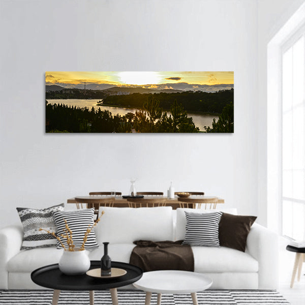 Sunset on the Xuan Huong lake in Dalat, Vietnam Panoramic canvas Wall Art
