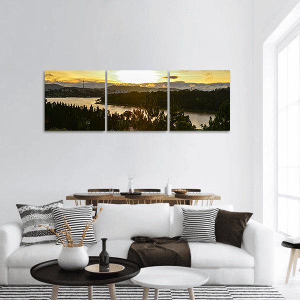 Sunset on the Xuan Huong lake in Dalat, Vietnam Panoramic canvas Wall Art