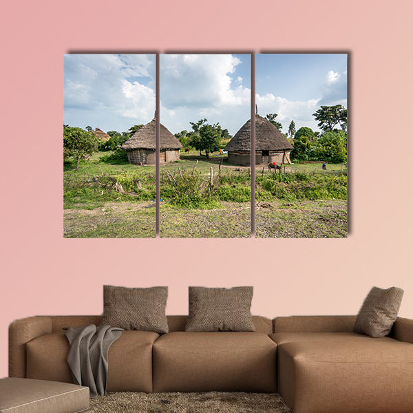 Traditional straw huts in the Omo Valley of Ethiopia Multi panel canvas wall art