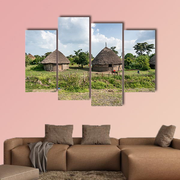 Traditional straw huts in the Omo Valley of Ethiopia Multi panel canvas wall art