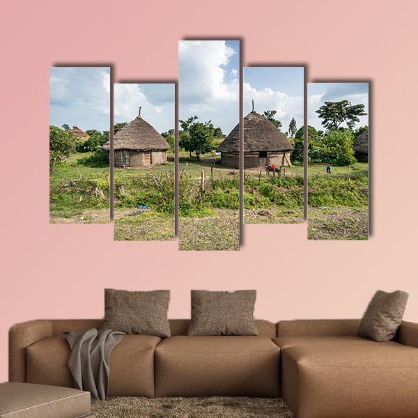 Traditional straw huts in the Omo Valley of Ethiopia Multi panel canvas wall art