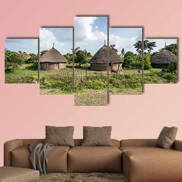 Traditional straw huts in the Omo Valley of Ethiopia Multi panel canvas wall art