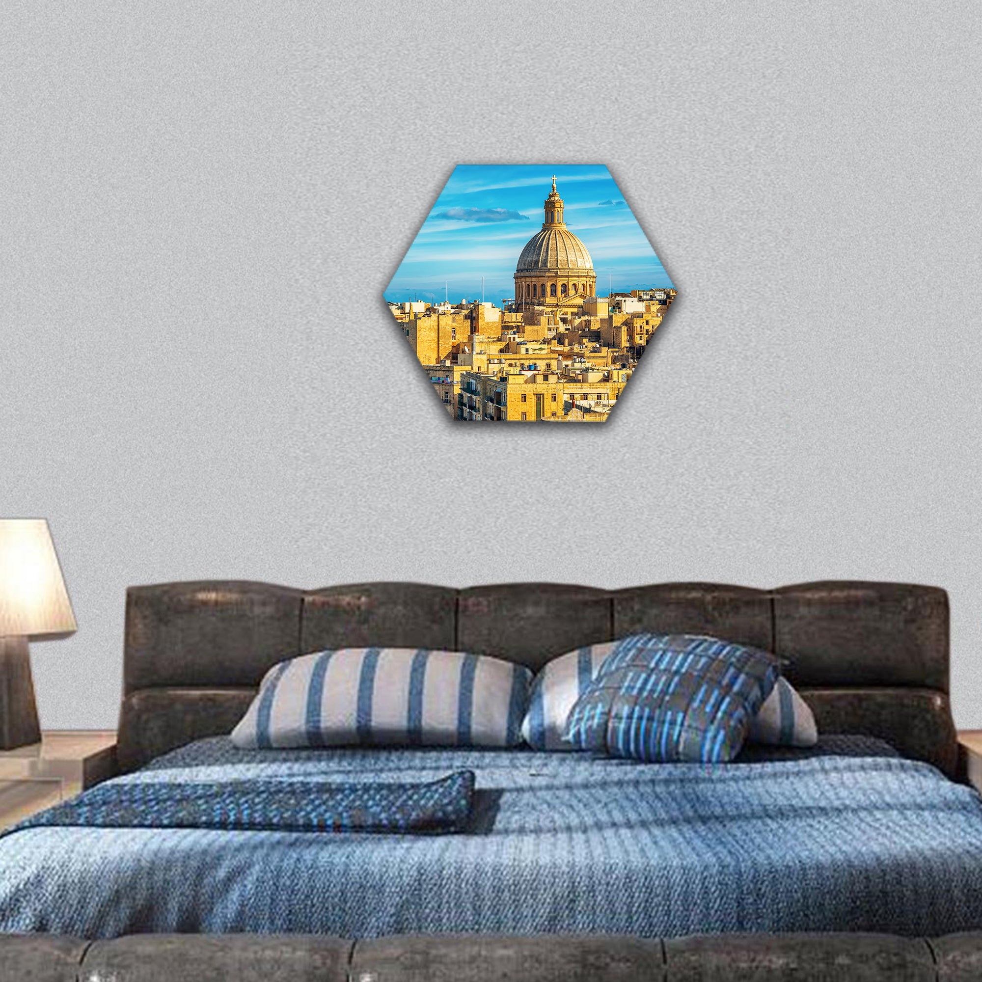 Aerial view from city walls in the morning cathedral  hexagonal canvas wall art