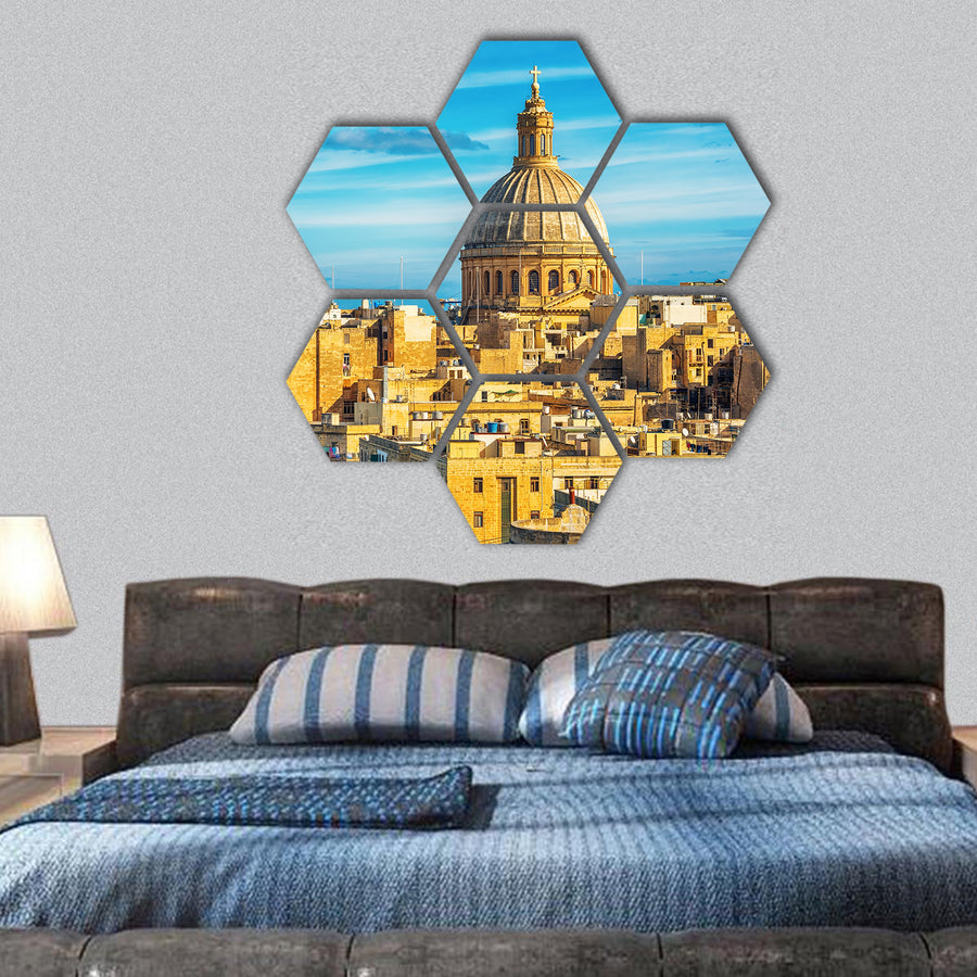 Aerial view from city walls in the morning cathedral  hexagonal canvas wall art