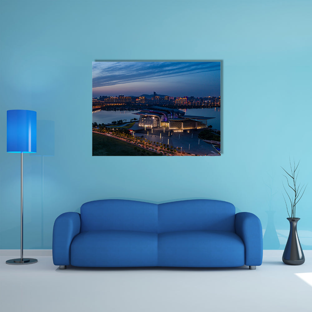 City scenery and traffic flow in Suzhou industrial park at night multi panel canvas wall art