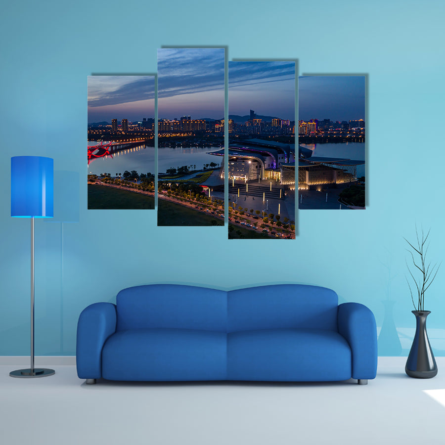 City scenery and traffic flow in Suzhou industrial park at night multi panel canvas wall art
