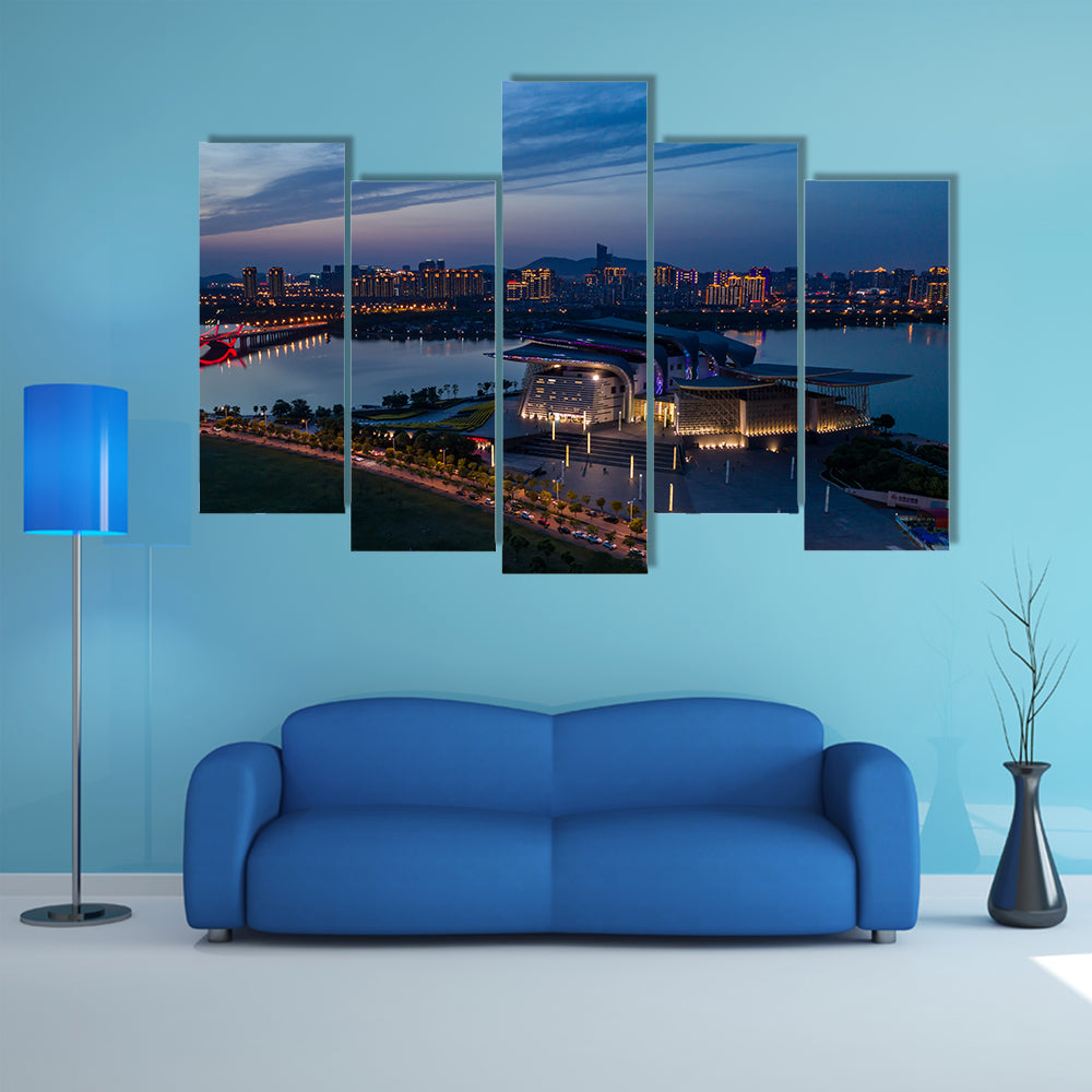 City scenery and traffic flow in Suzhou industrial park at night multi panel canvas wall art