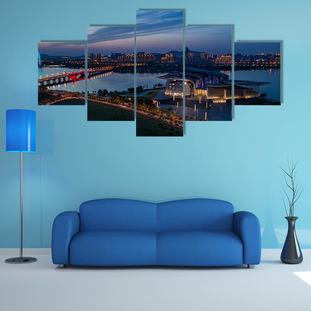 City scenery and traffic flow in Suzhou industrial park at night multi panel canvas wall art