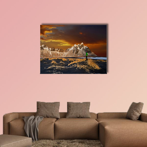 Vestrahorn Mountains with dramatic sky with clouds, Iceland wall art