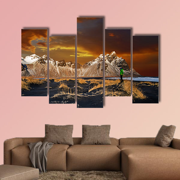 Vestrahorn Mountains with dramatic sky with clouds, Iceland wall art