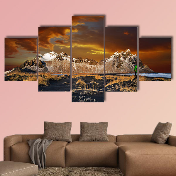 Vestrahorn Mountains with dramatic sky with clouds, Iceland wall art