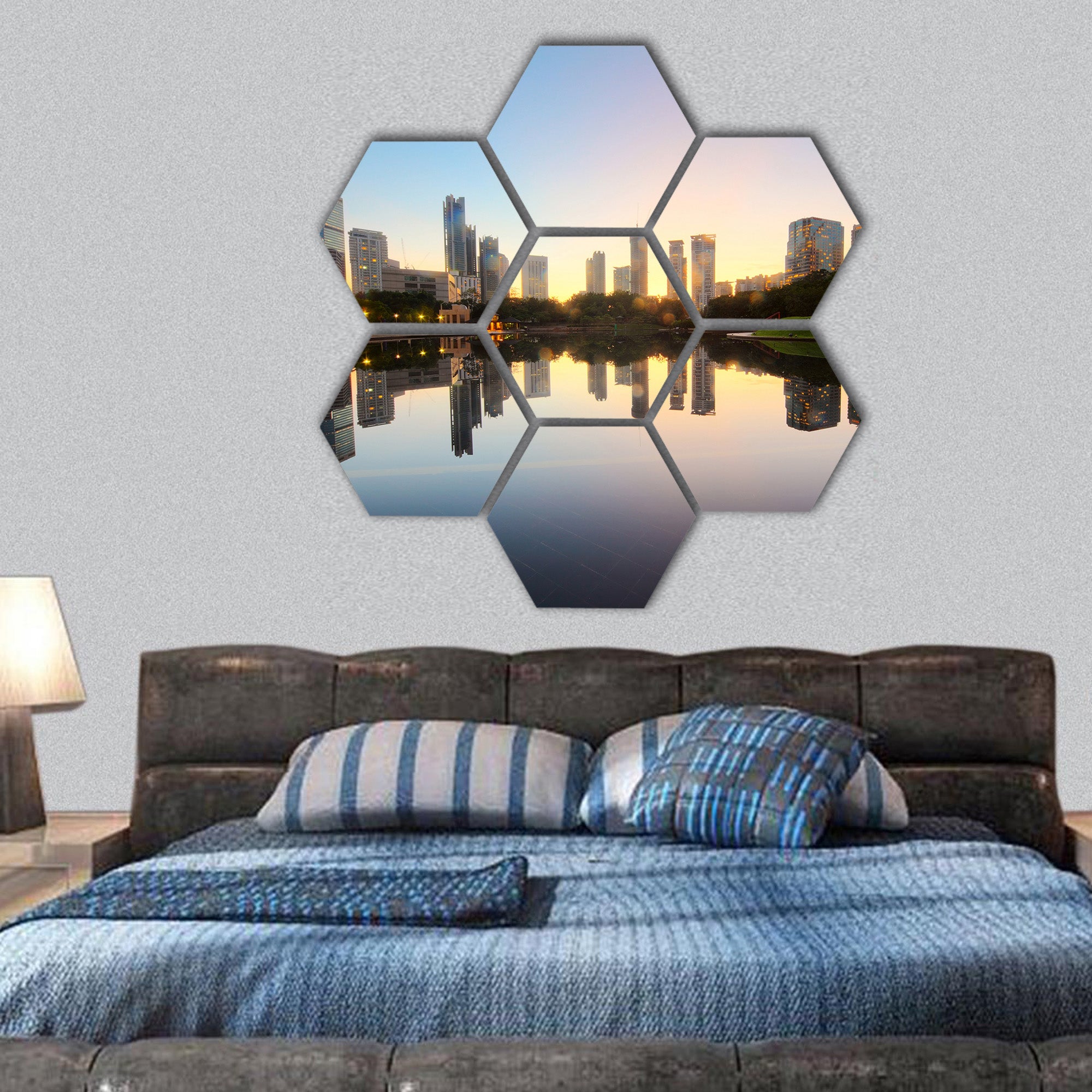 City skyline of the Kuala Lumpur, Malaysia hexagonal canvas wall art