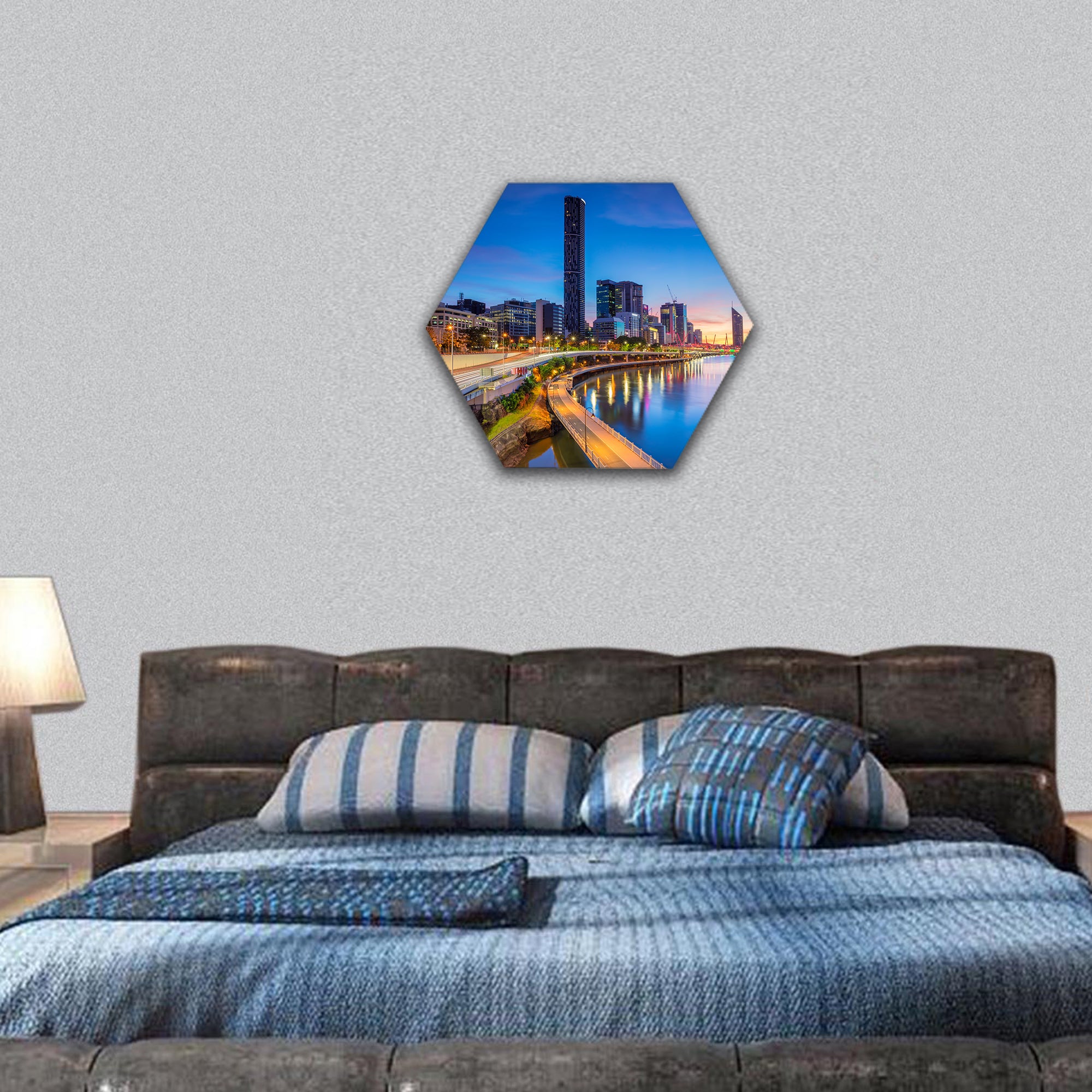 Cityscape of Brisbane skyline, Australia hexagonal canvas wall art