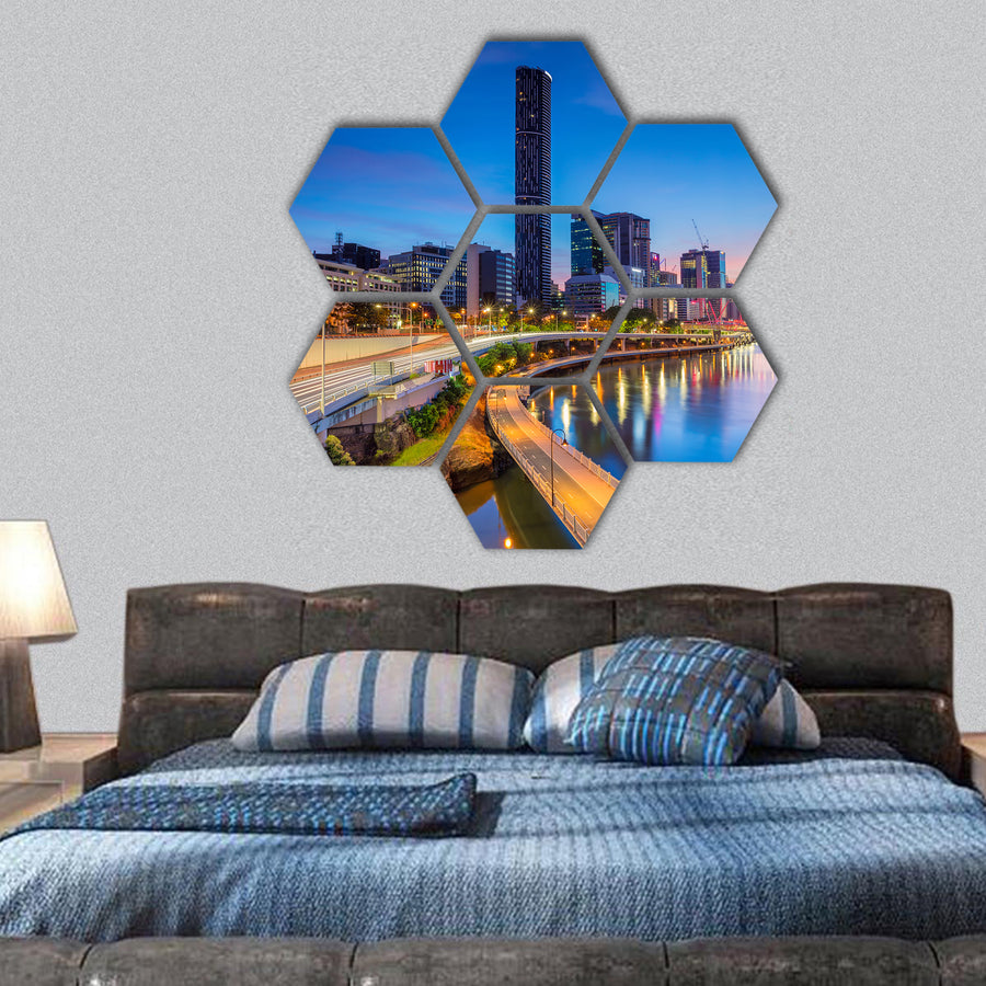 Cityscape of Brisbane skyline, Australia hexagonal canvas wall art