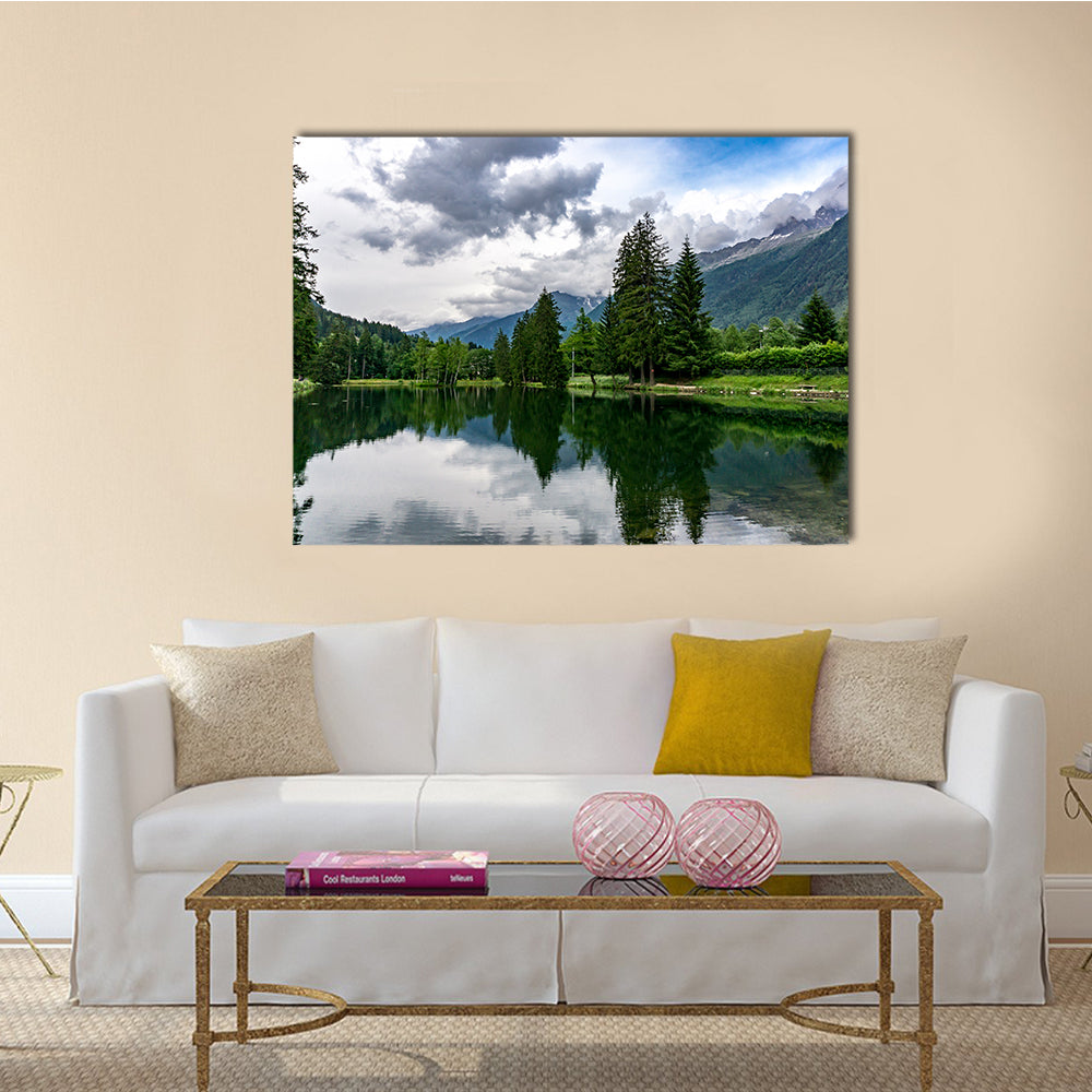 Lake Gaillands with a view of the Mont Blanc Chamonix France multi panel canvas wall art