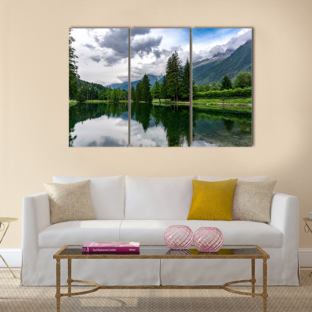 Lake Gaillands with a view of the Mont Blanc Chamonix France multi panel canvas wall art