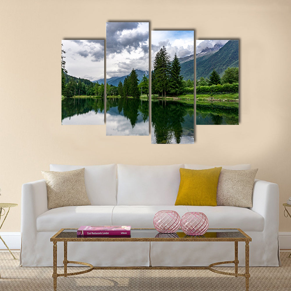 Lake Gaillands with a view of the Mont Blanc Chamonix France multi panel canvas wall art