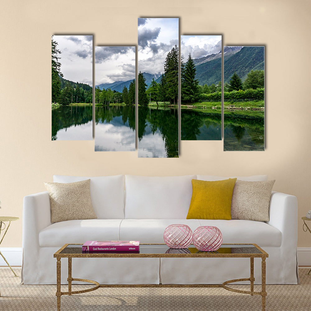 Lake Gaillands with a view of the Mont Blanc Chamonix France multi panel canvas wall art