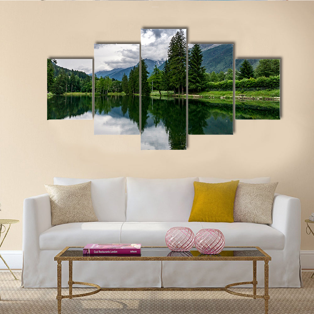 Lake Gaillands with a view of the Mont Blanc Chamonix France multi panel canvas wall art