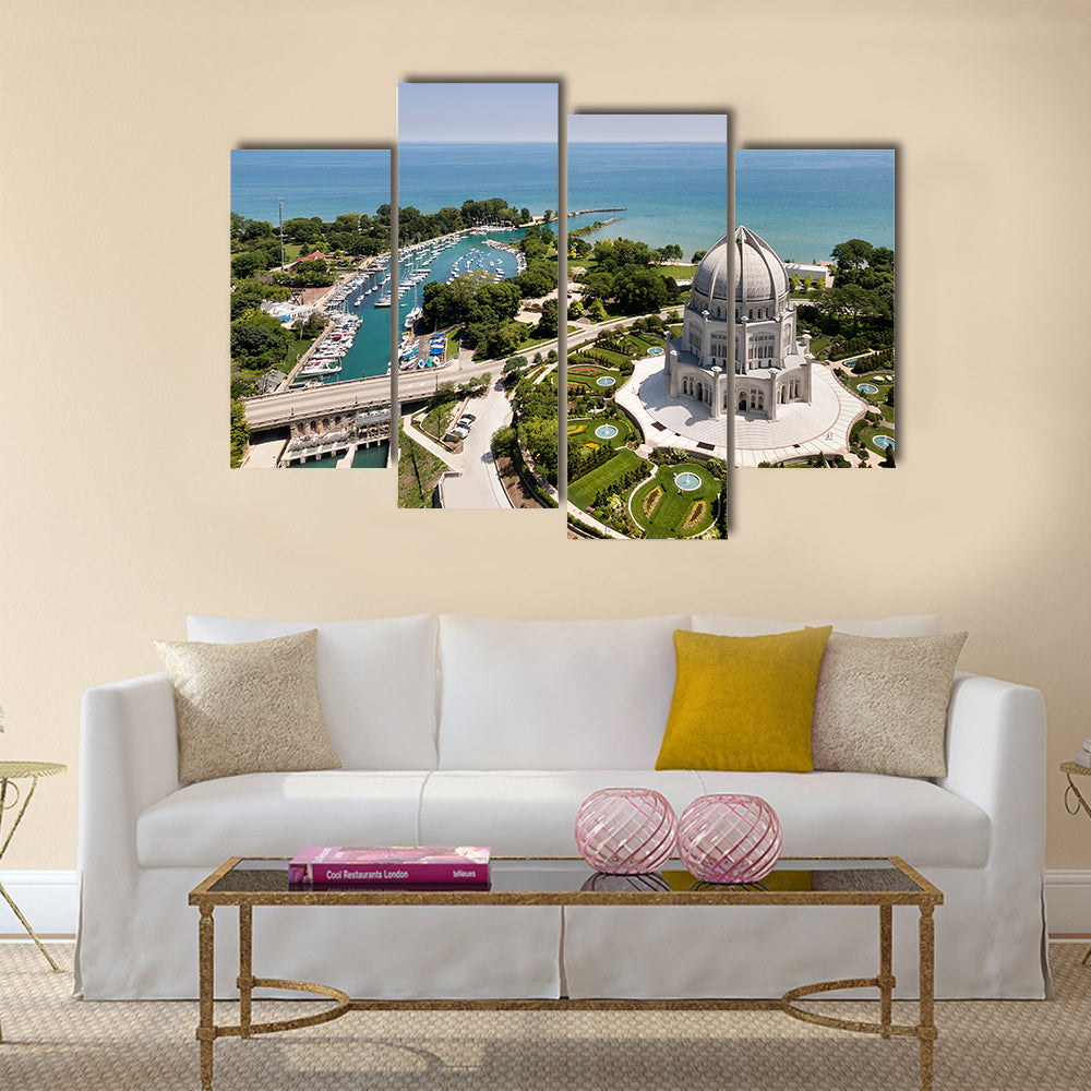 The Baha'i Temple And Wilmette Harbor In Wilmette, IL USA Multi Panel Canvas Wall Art
