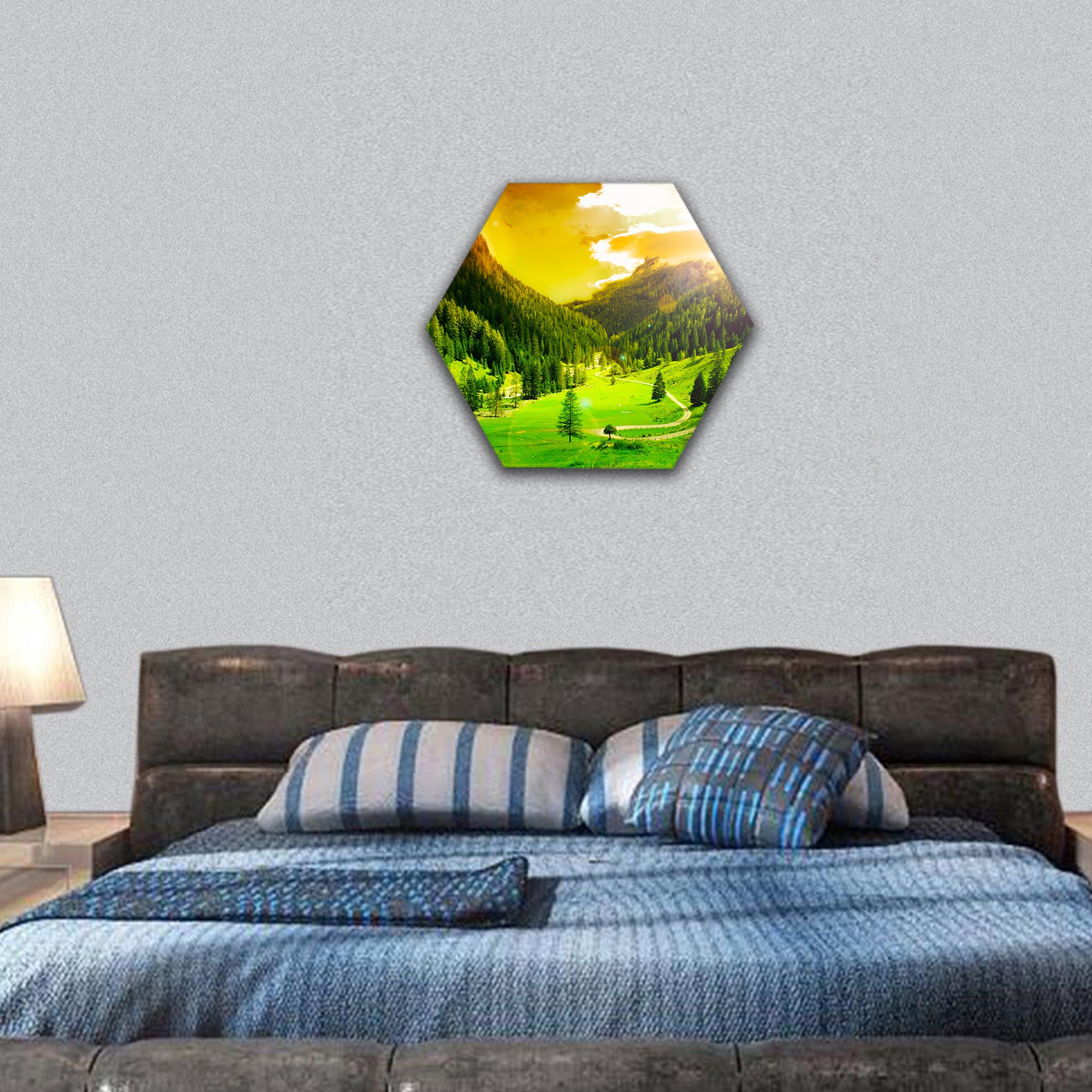 Mountain landscape hexagonal canvas wall art
