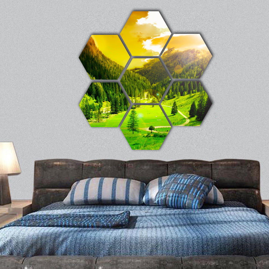 Mountain landscape hexagonal canvas wall art