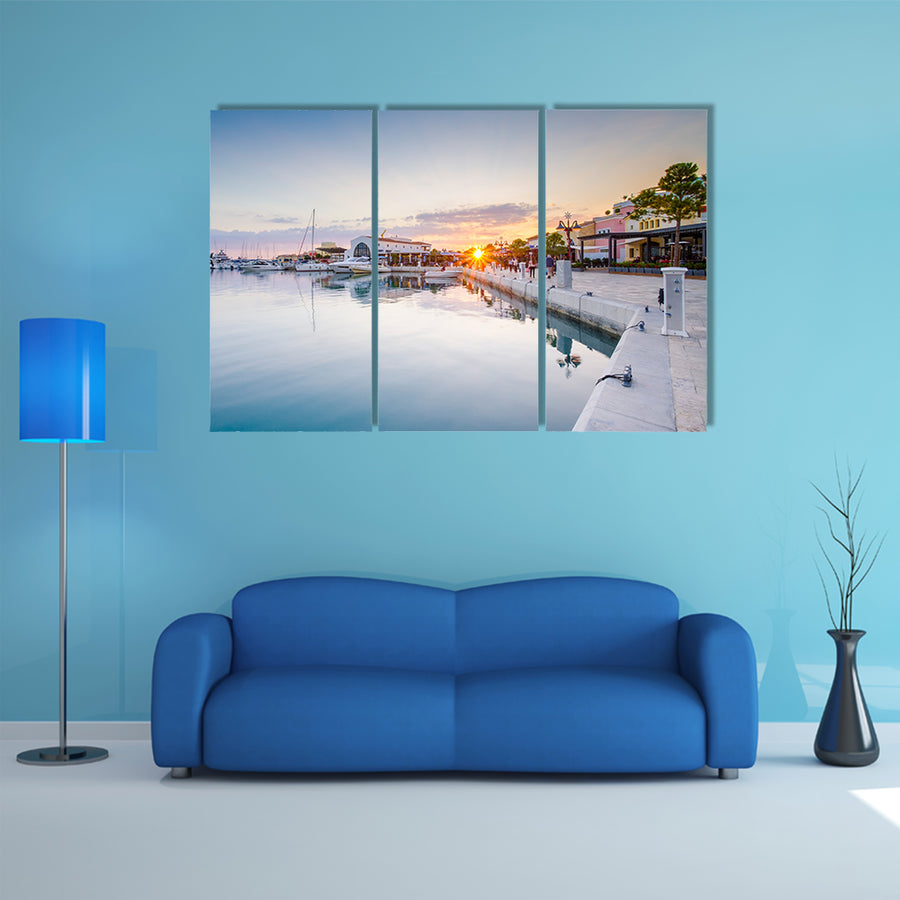 The Beauty Of The Marina In Limassol City Cyprus At Sunset Multi Panel Canvas Wall Art
