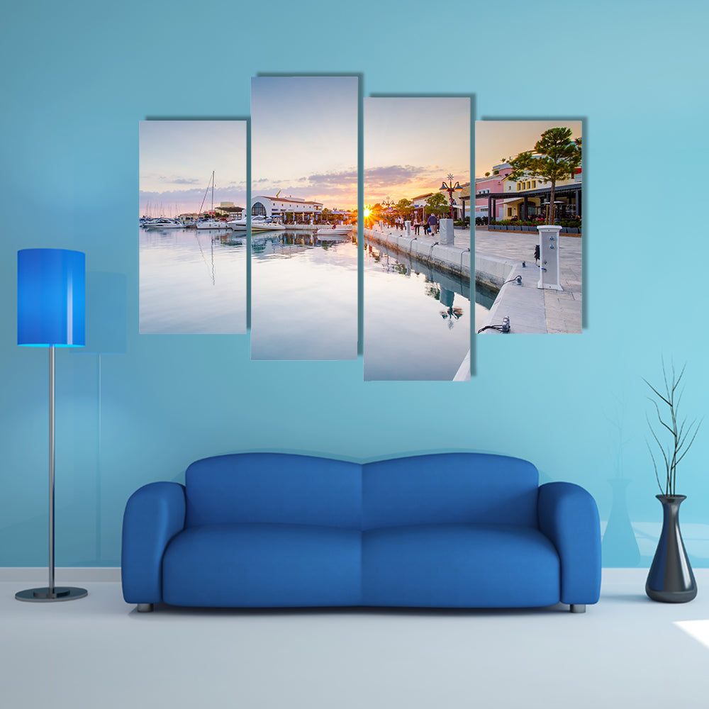 The Beauty Of The Marina In Limassol City Cyprus At Sunset Multi Panel Canvas Wall Art
