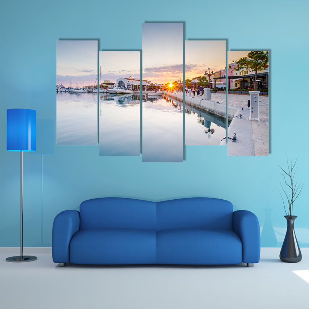 The Beauty Of The Marina In Limassol City Cyprus At Sunset Multi Panel Canvas Wall Art