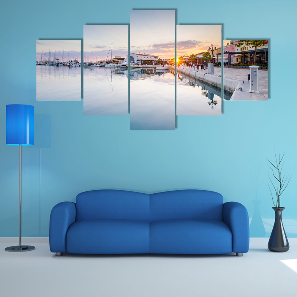 The Beauty Of The Marina In Limassol City Cyprus At Sunset Multi Panel Canvas Wall Art