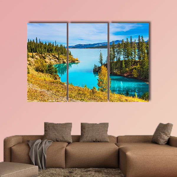Warm sunny day in autumn. Abraham Lake is the most beautiful lake wall art