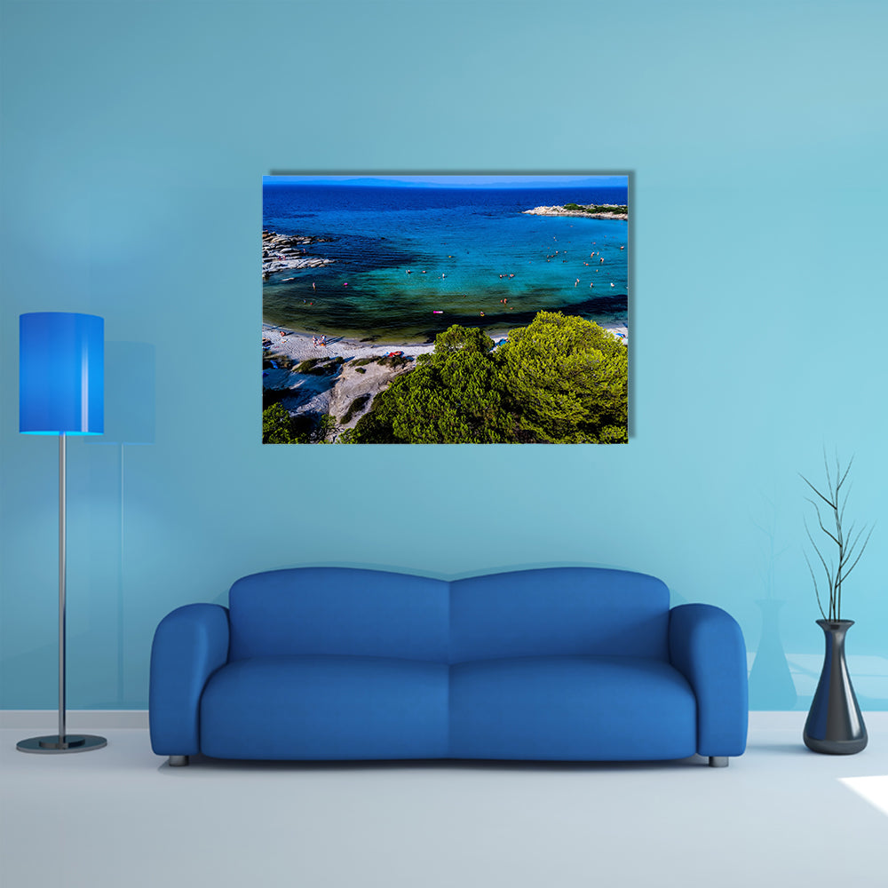 Aerial view of the beautiful Karidi beach in the Greece multi panel canvas wall art