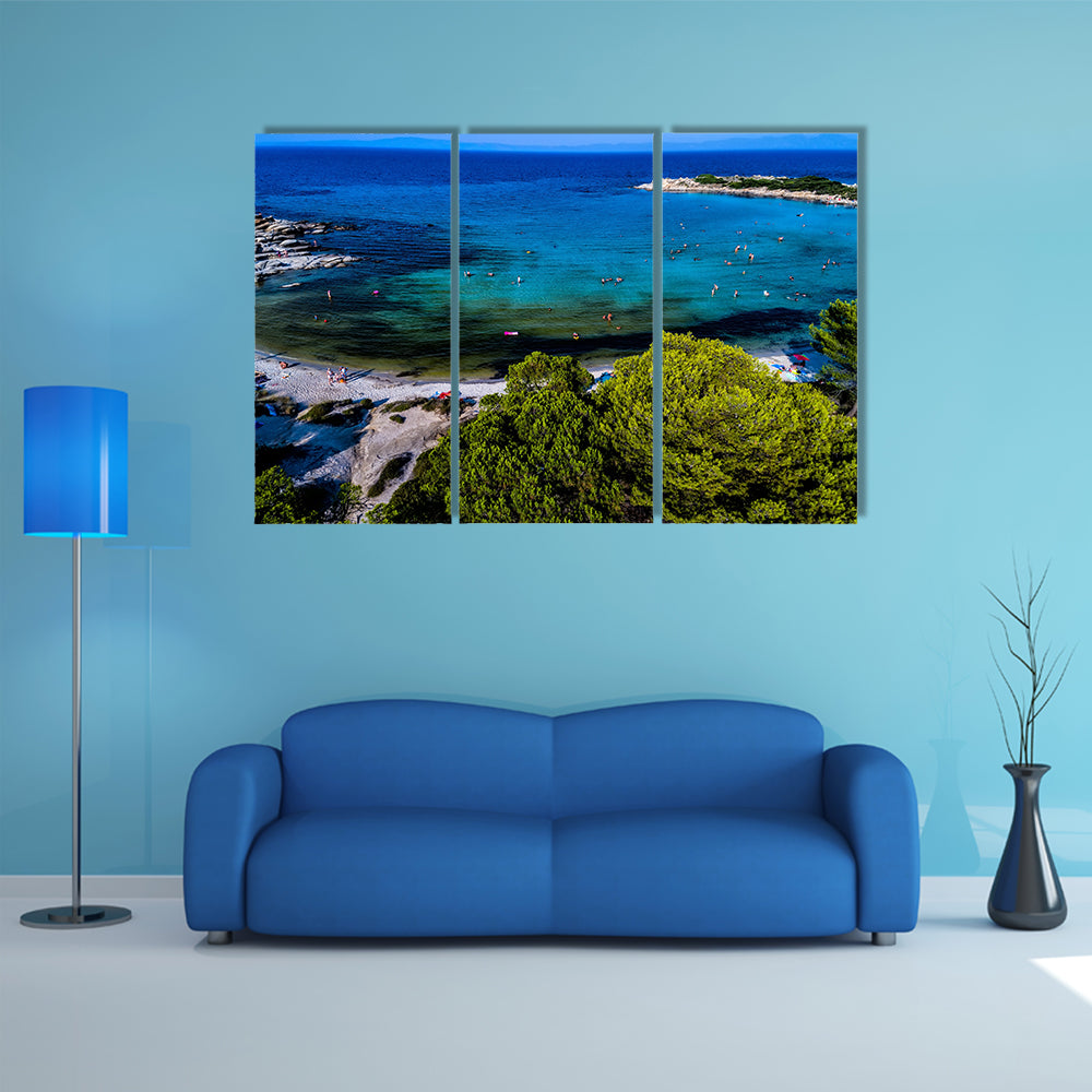 Aerial view of the beautiful Karidi beach in the Greece multi panel canvas wall art