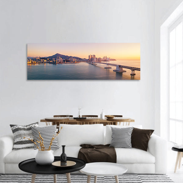 Gwangan Bridge and Haeundae  view at Sunrise, Busan, Panoramic canvas Wall Art
