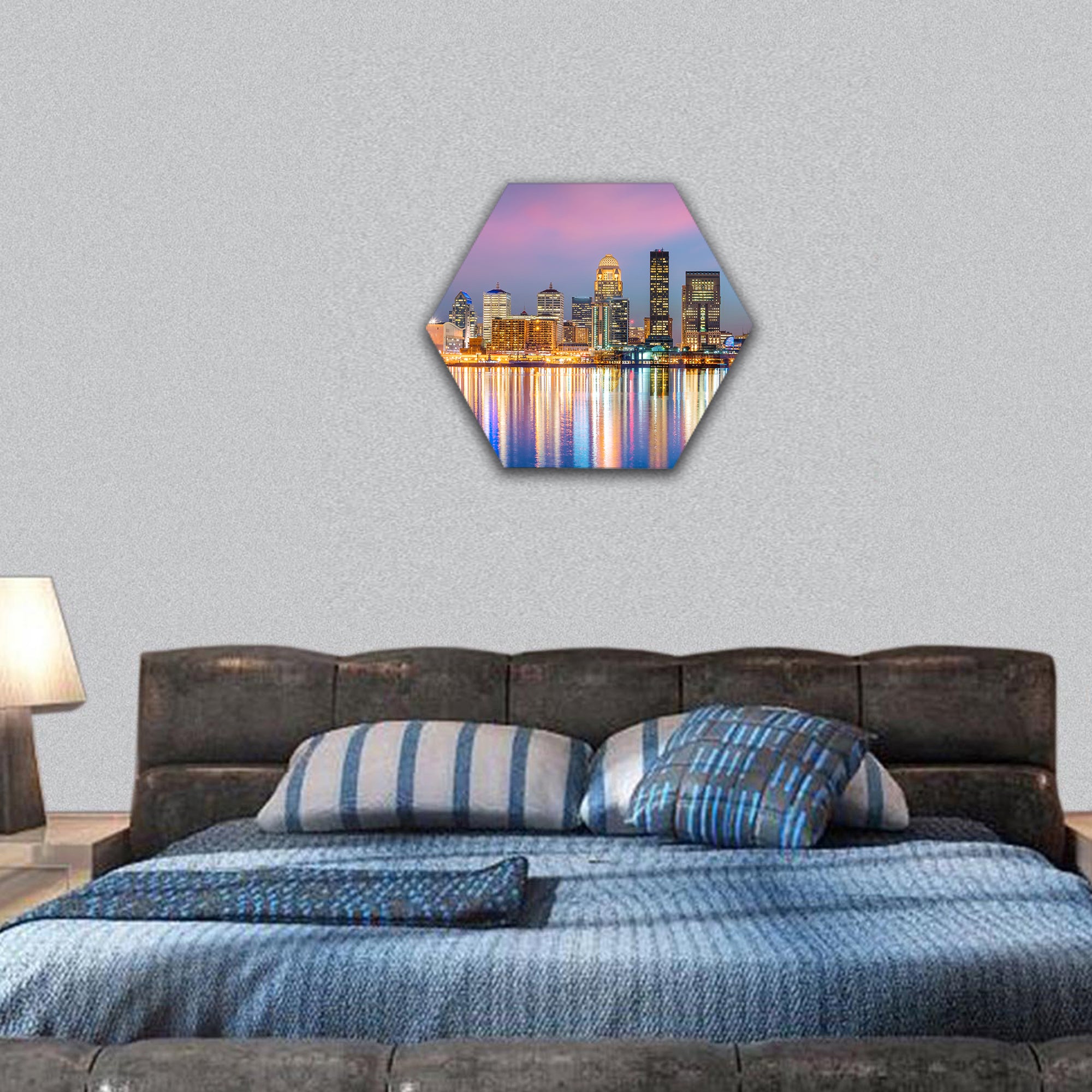 Skyline downtown Louisville in Kentucky USA hexagonal canvas wall art