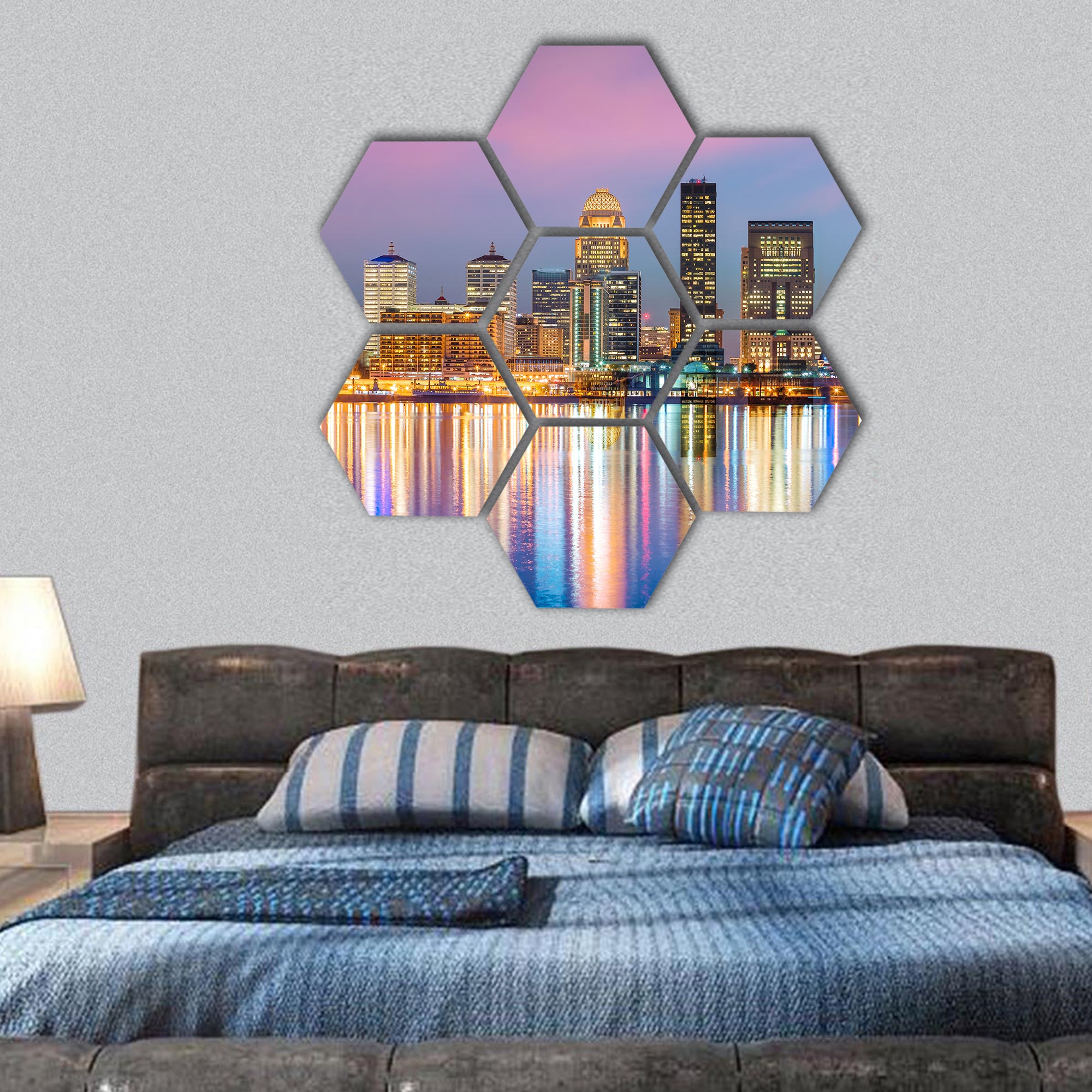 Skyline downtown Louisville in Kentucky USA hexagonal canvas wall art