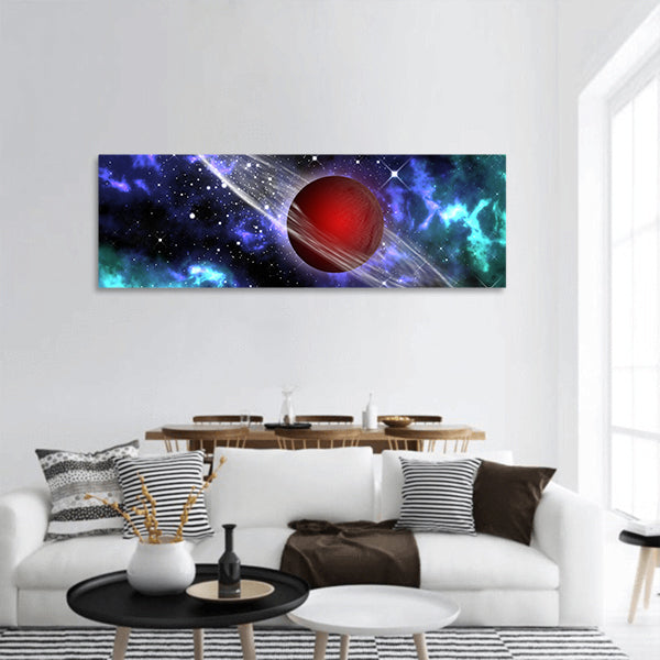 Red gas planet in the orion Panoramic Canvas Wall Art