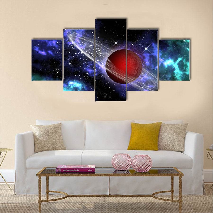 Red gas planet in the orion Multi Panel Canvas Wall Art